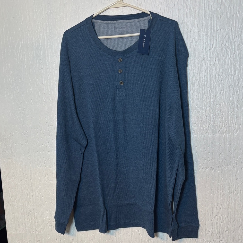 Club Room Men's Long Sleeve Thermal Henley - Slate Blue Size XL